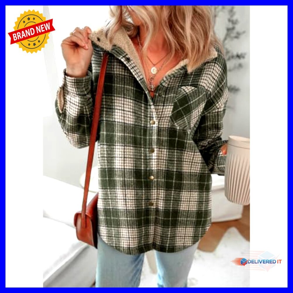 Oversized Flannel Shacket Button Down Fleece Jack… - image 4